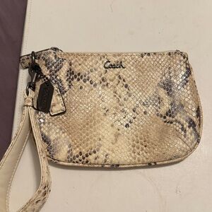 Coach Cream and Gray Snake Print Wristlet